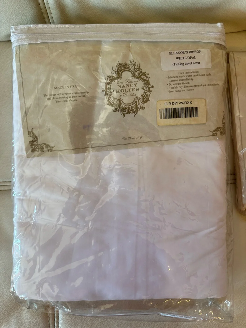 Nancy Koltes Luxury King Duvet Cover & King Sham Set Opal White 100% Cotton NWT